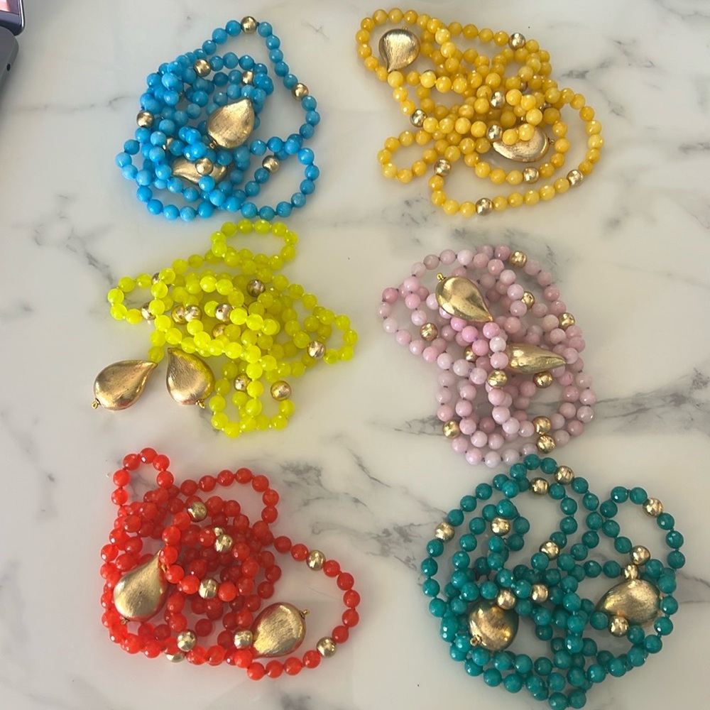 6 new beaded & 18 kt gold plated Lariat Necklaces